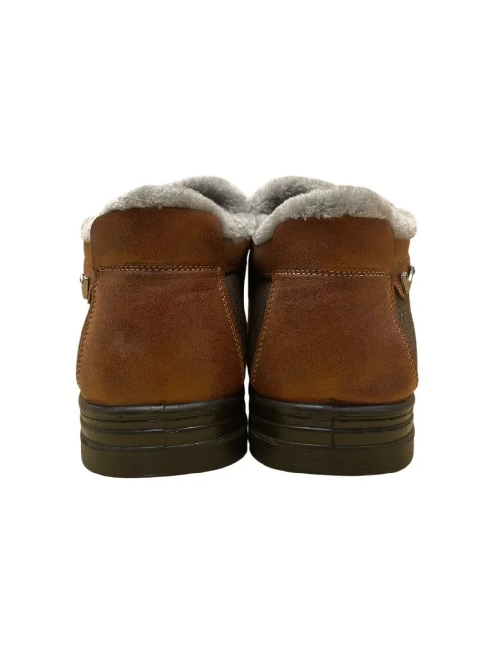 Boxpopla Men’s Brown & Gray Faux Leather Slip-On Winter Boots